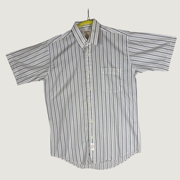 Barrie Pace Other - Barrie Hawick Scotland Mens Grey White Striped Short Sleeve Button Down Shirt 15